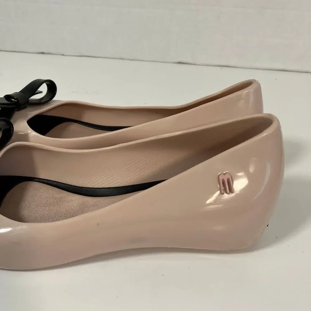 MINI MELISSA Girls Sz 1 Ultragirl Classy Jelly Shoes in Pink w Black Bow WORN